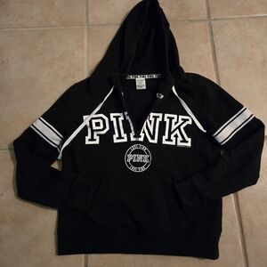 Victoria's Secret PINK 1/4 zip Black Hoodie Kangaroo Pocket M